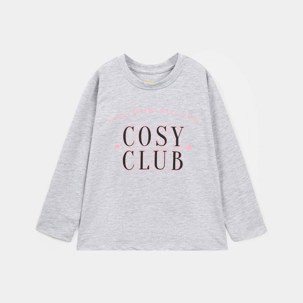 Girls Poly Cotton Jersey Night Suit Cosy Club - Black & Grey