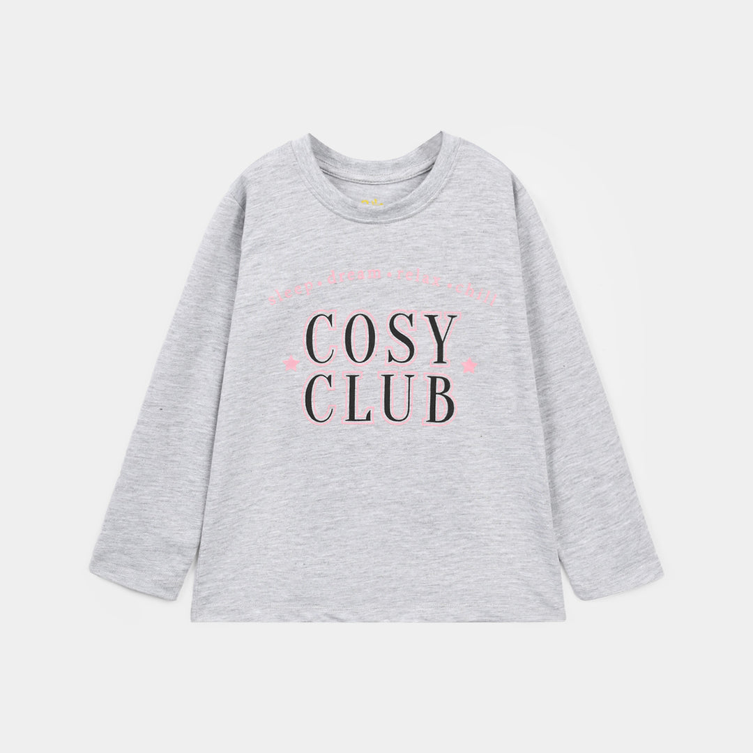 Girls Poly Cotton Jersey Night Suit Cosy Club - Black & Grey