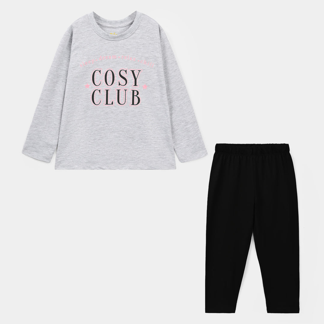 Girls Poly Cotton Jersey Night Suit Cosy Club - Black & Grey