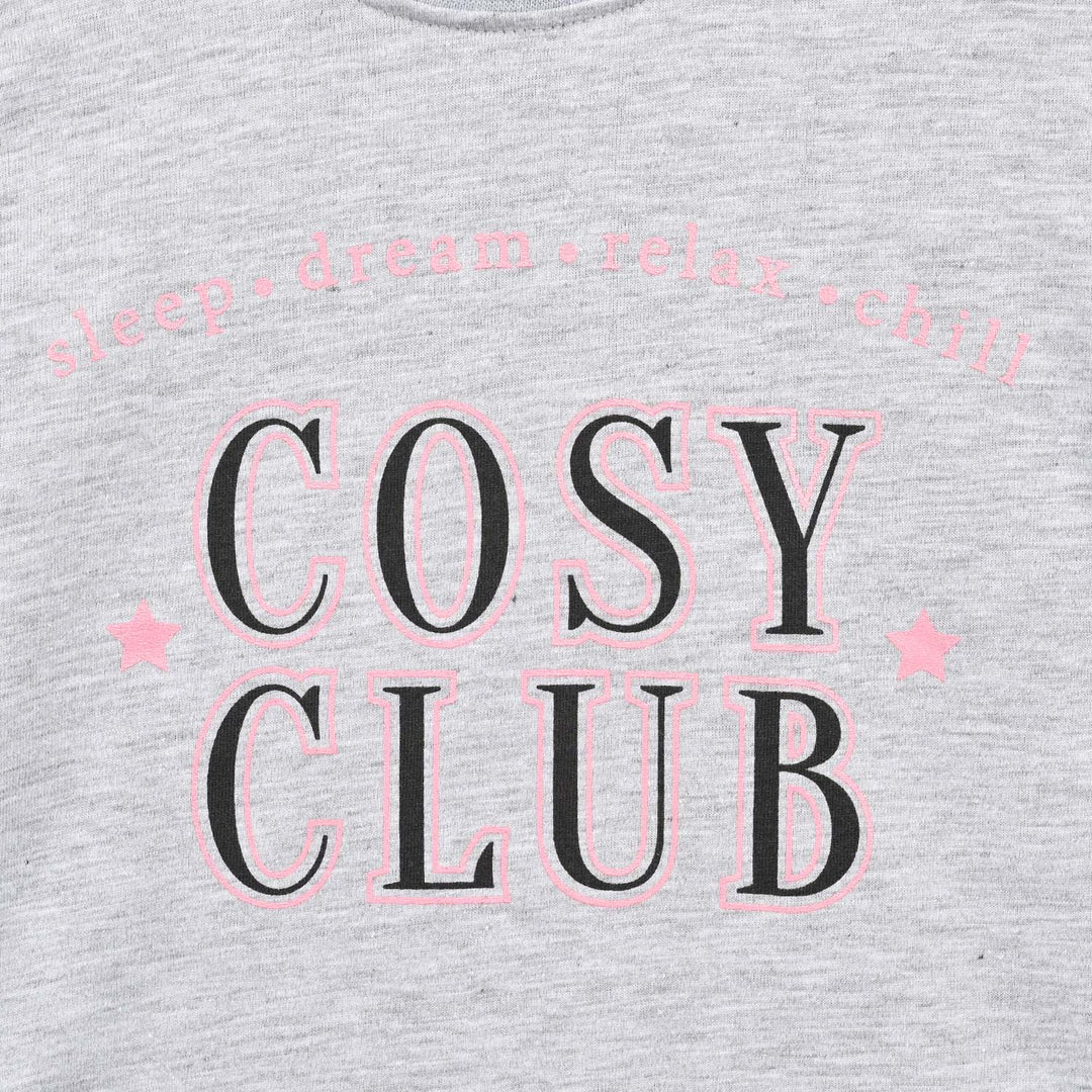 Girls Poly Cotton Jersey Night Suit Cosy Club - Black & Grey