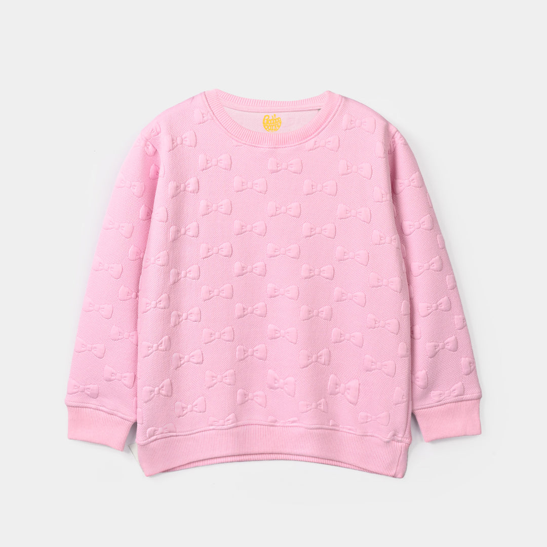 Girls Sweatshirt Embossed Bow - Pink