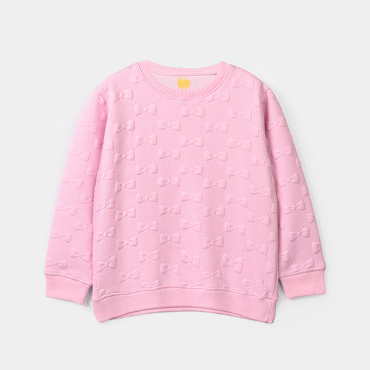 Girls Sweatshirt Embossed Bow - Pink