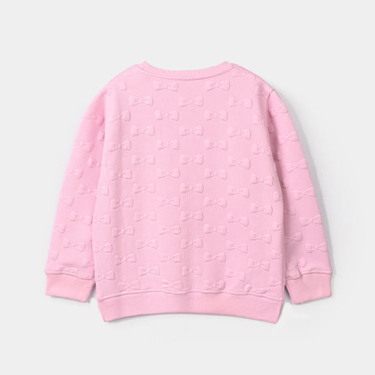 Girls Sweatshirt Embossed Bow - Pink