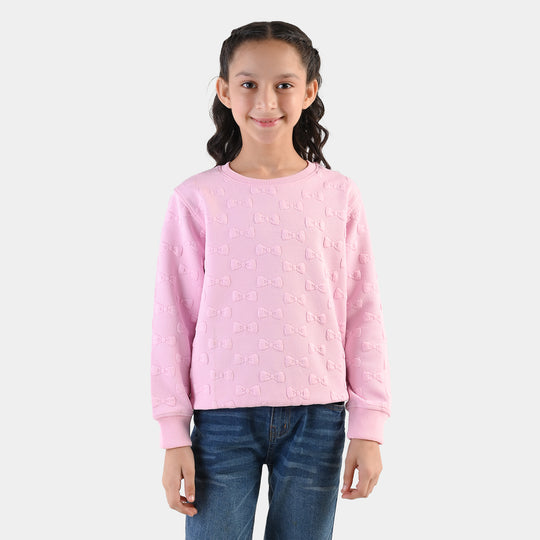 Girls Sweatshirt Embossed Bow - Pink