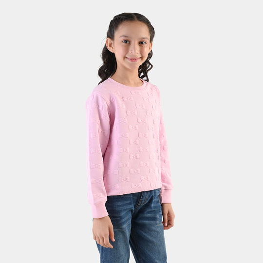 Girls Sweatshirt Embossed Bow - Pink