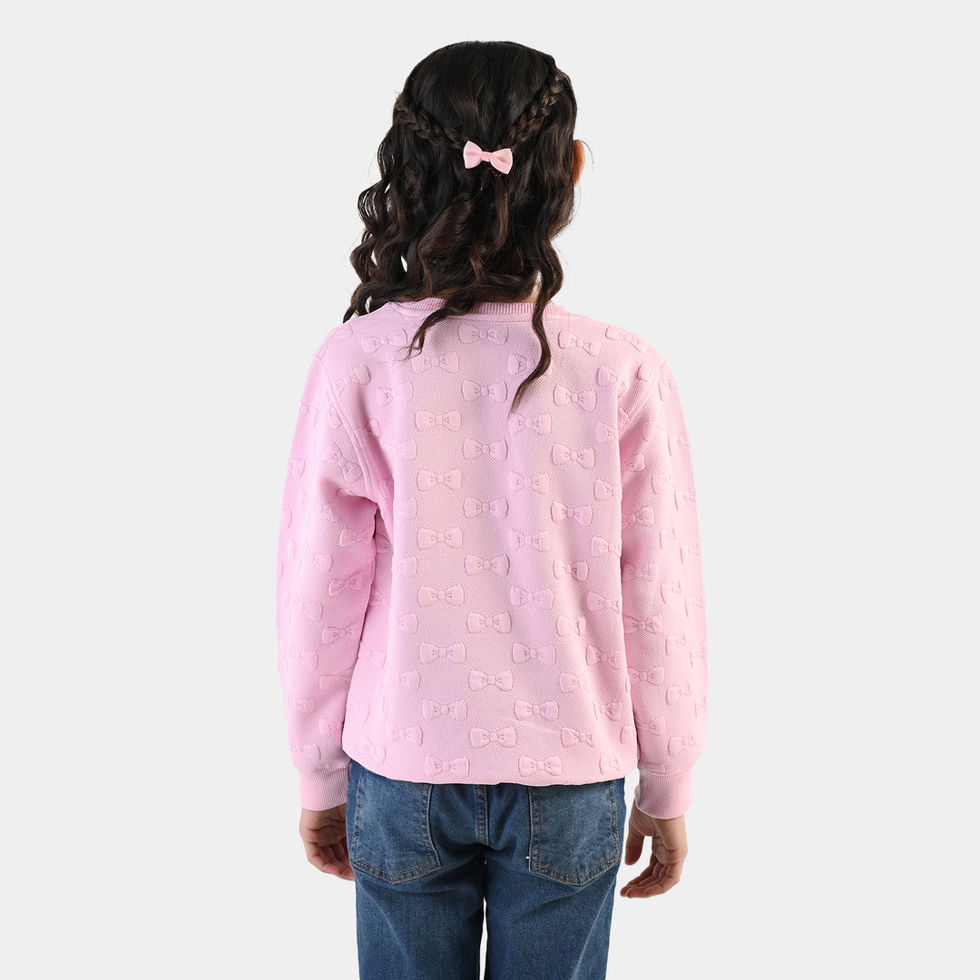 Girls Sweatshirt Embossed Bow - Pink