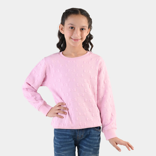 Girls Sweatshirt Embossed Bow - Pink