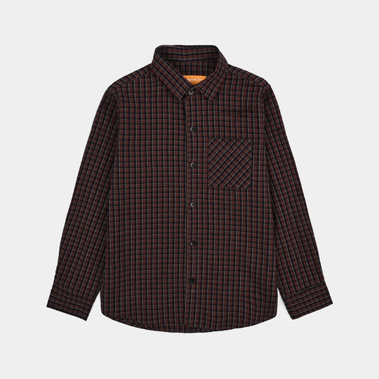 Boys Yarn Dyed Shirt F/S (Brown Check)