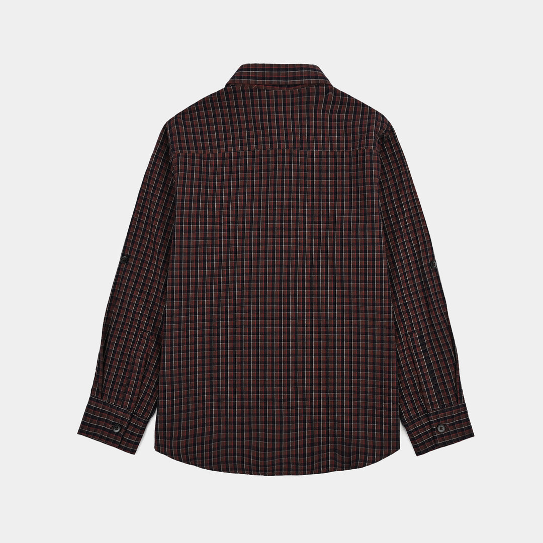 Boys Yarn Dyed Shirt F/S (Brown Check)
