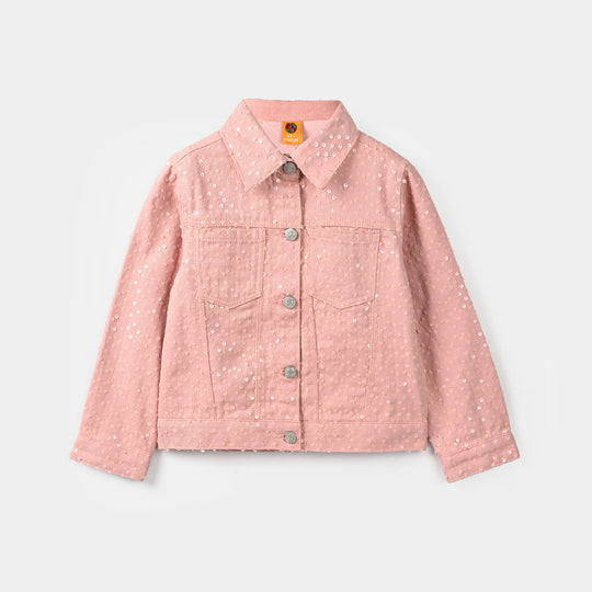 Girls Cotton Twill Woven Jacket Sequence Pink