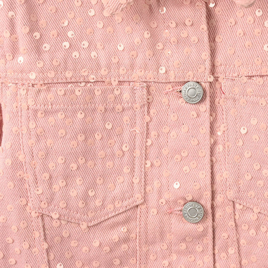 Girls Cotton Twill Woven Jacket Sequence Pink