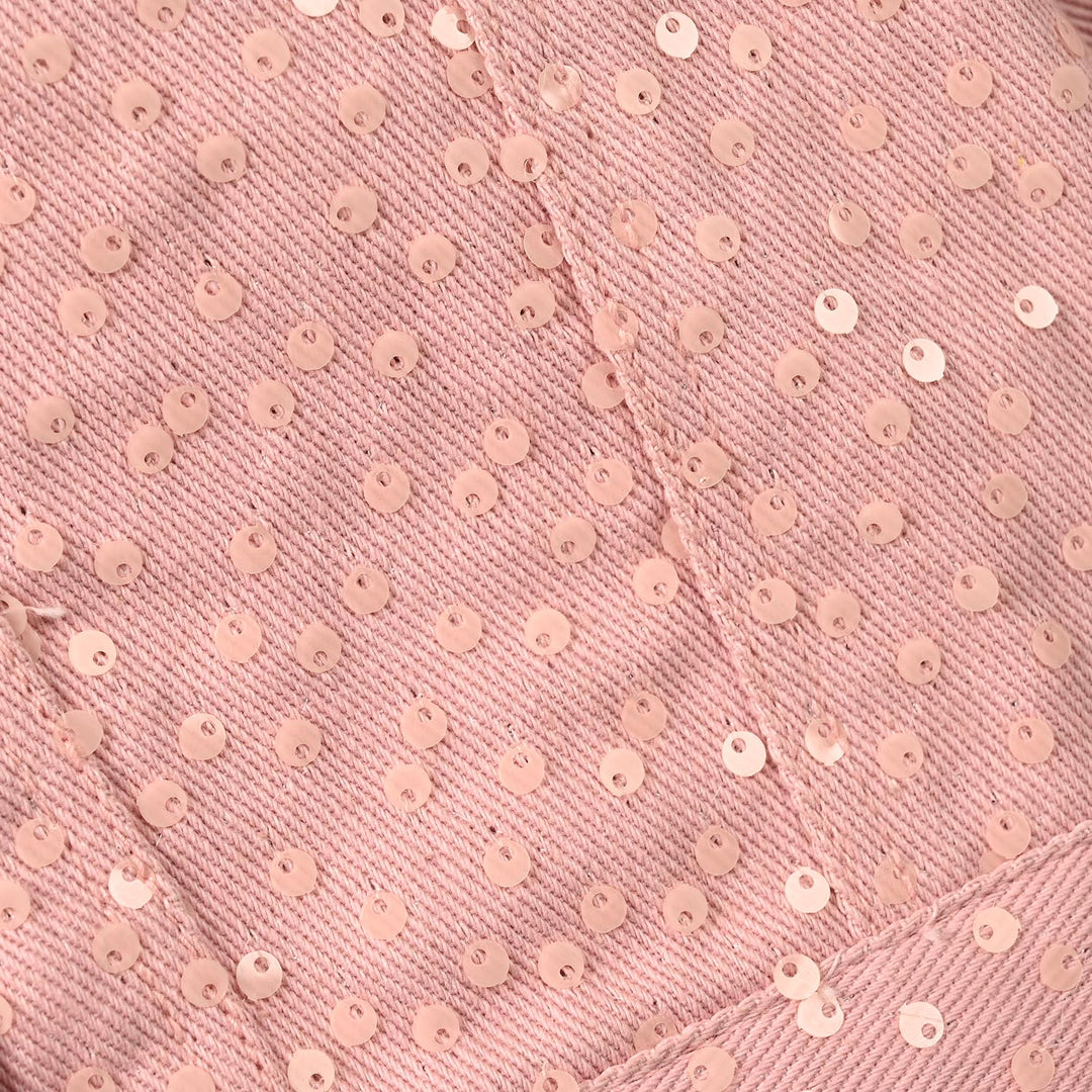 Girls Cotton Twill Woven Jacket Sequence Pink
