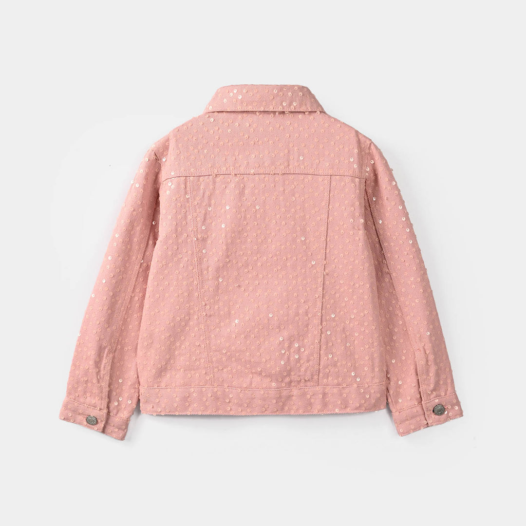 Girls Cotton Twill Woven Jacket Sequence Pink
