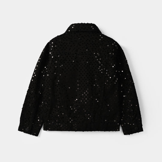 Girls Cotton Twill Woven Jacket Sequence Black