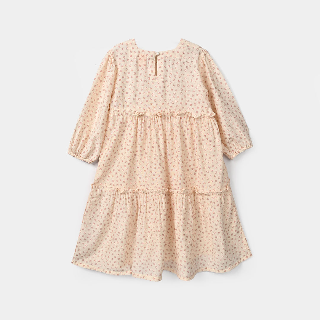 Girls Polyester Frock Whimsical - Beige