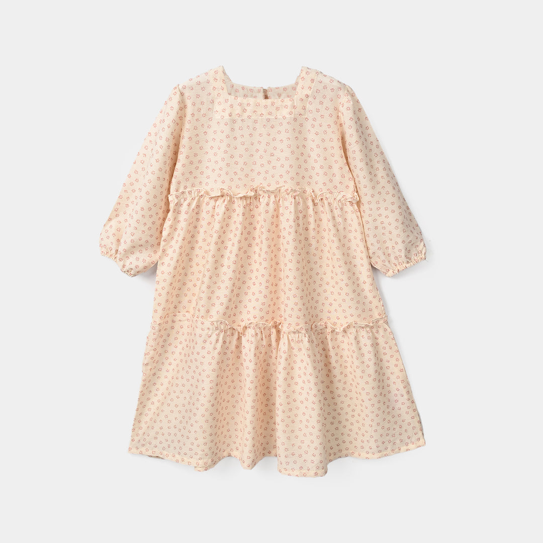 Girls Polyester Frock Whimsical - Beige