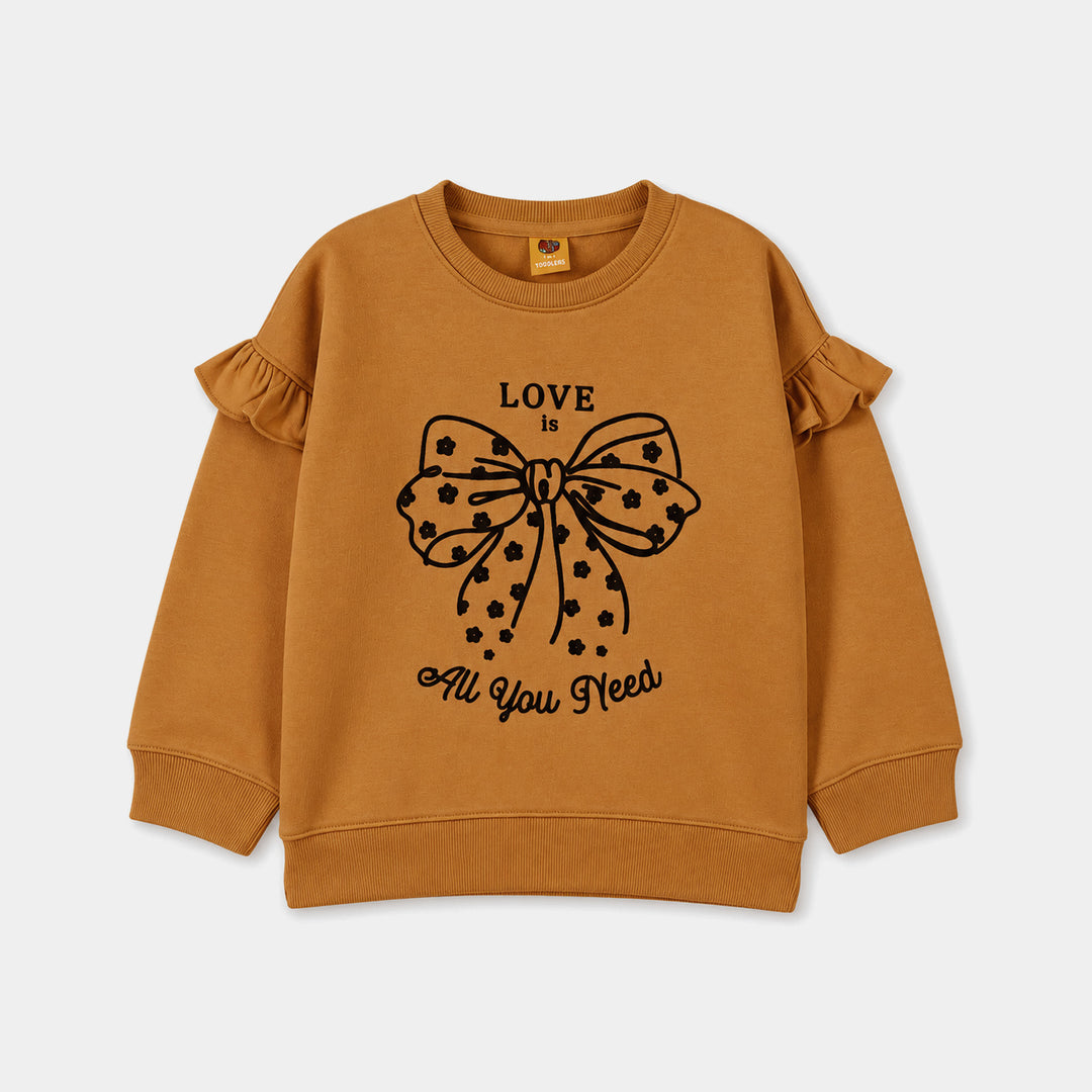 Girls Fleece Sweatshirt Love is All You Need - Mustard