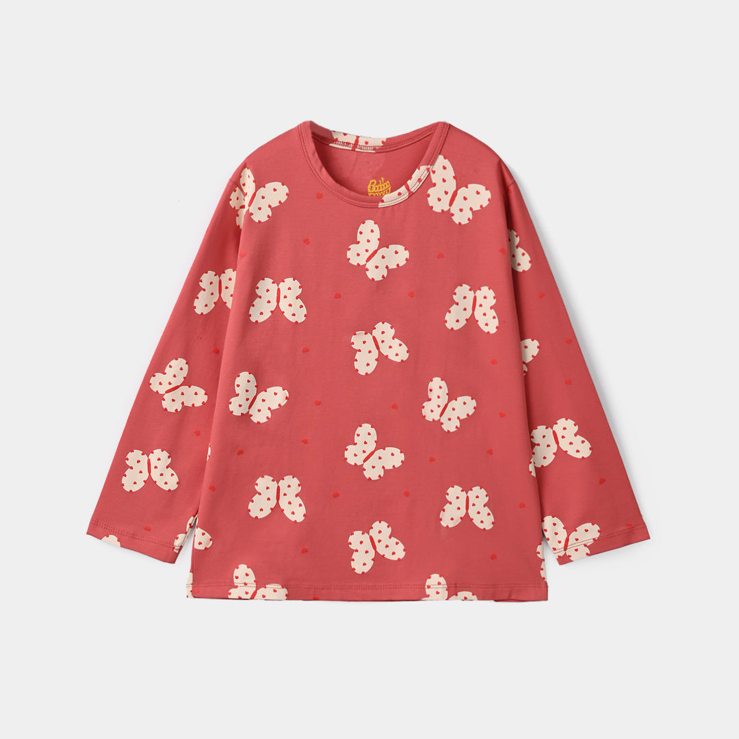 Girls Cotton Jersey Tee Butterfly Hearts-Pink