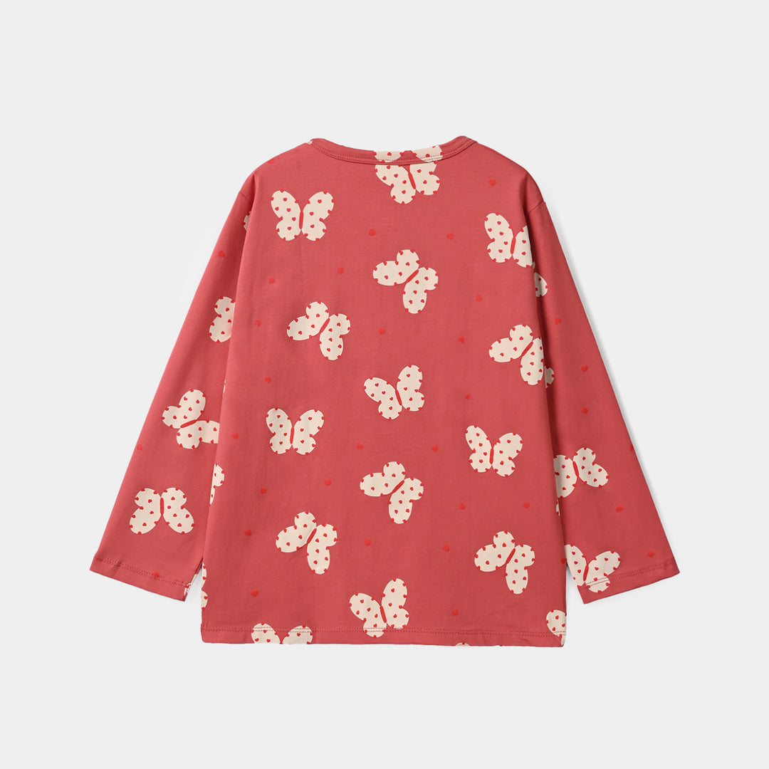 Girls Cotton Jersey Tee Butterfly Hearts-Pink