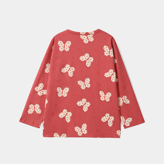 Girls Cotton Jersey Tee Butterfly Hearts-Pink