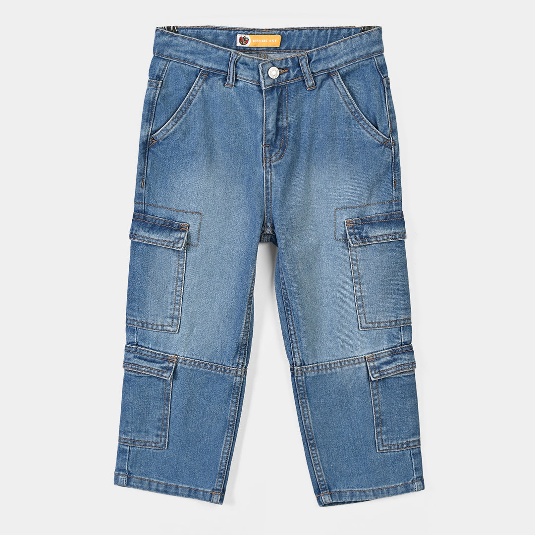 Boys Denim Pant Cargo-Mid Blue