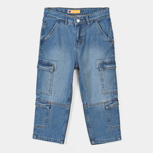 Boys Denim Pant Cargo-Mid Blue