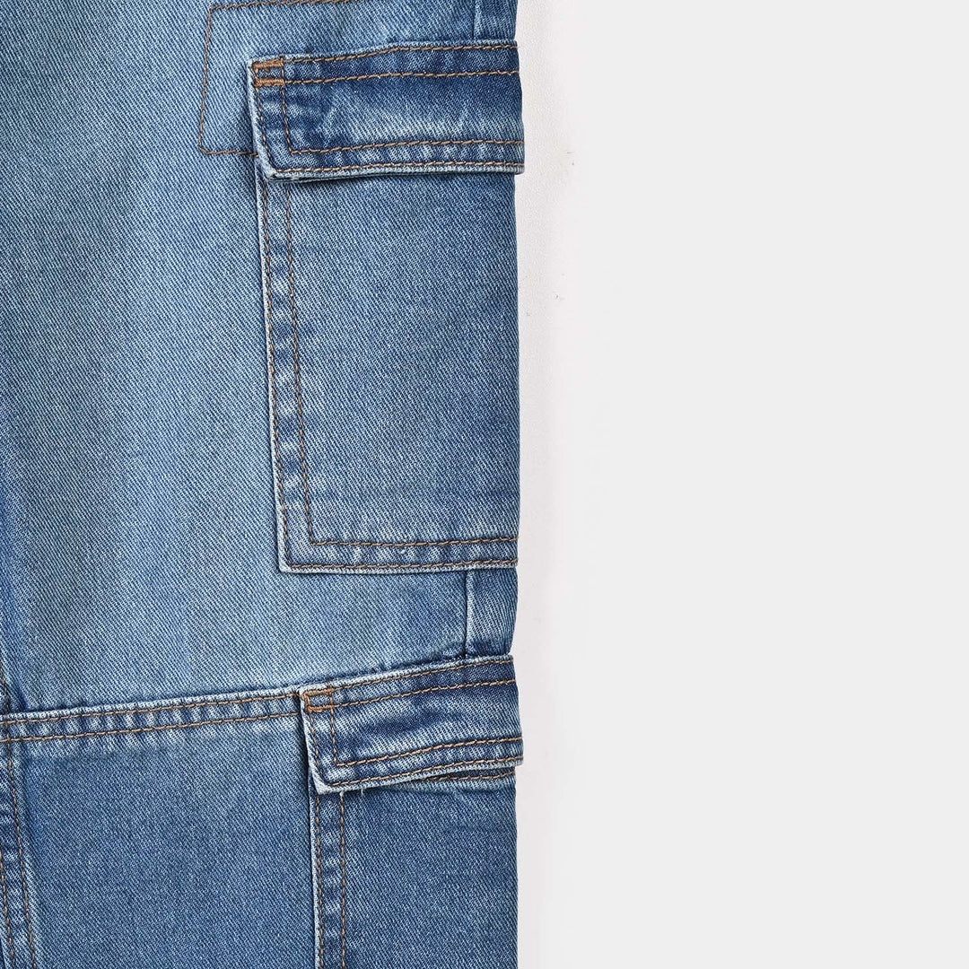 Boys Denim Pant Cargo-Mid Blue