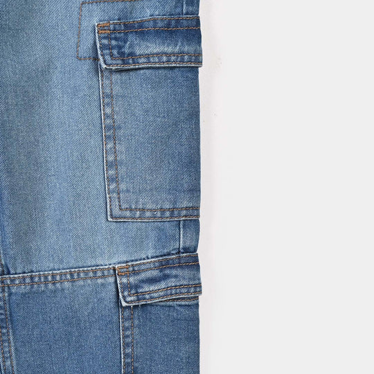 Boys Denim Pant Cargo-Mid Blue