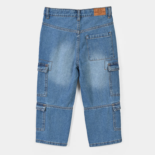 Boys Denim Pant Cargo-Mid Blue