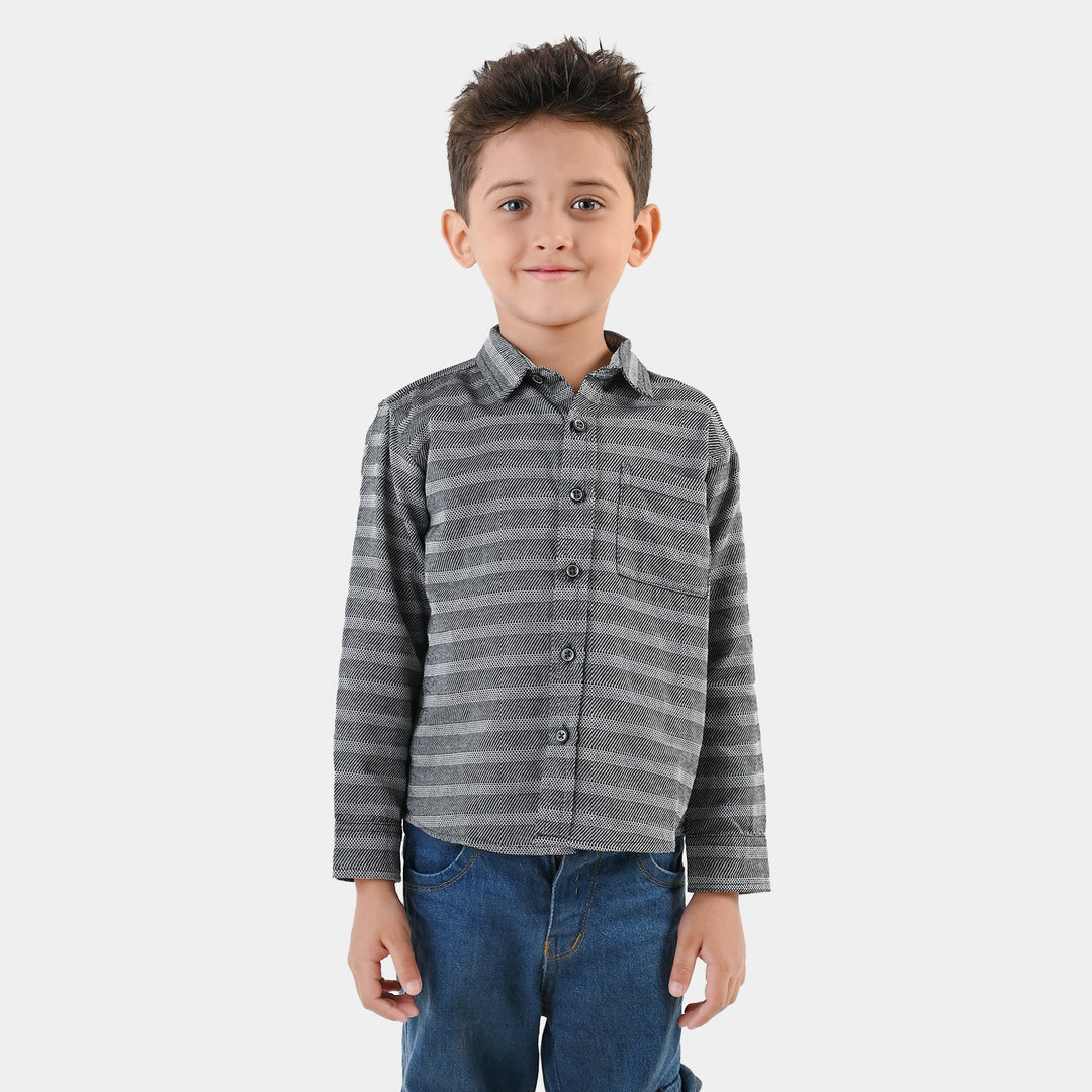 Boys Yarn Dyed Shirt F/S (Bold Stripe)-GREY