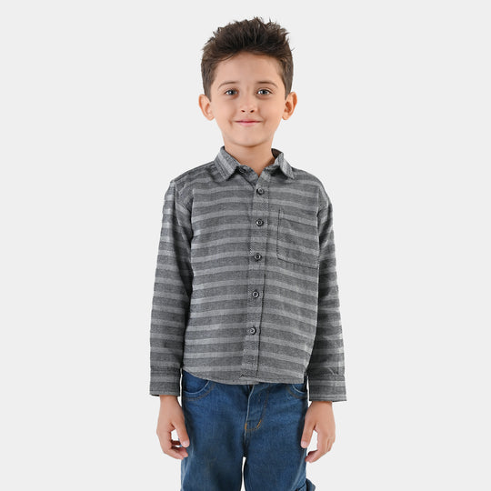 Boys Yarn Dyed Shirt F/S (Bold Stripe)-GREY