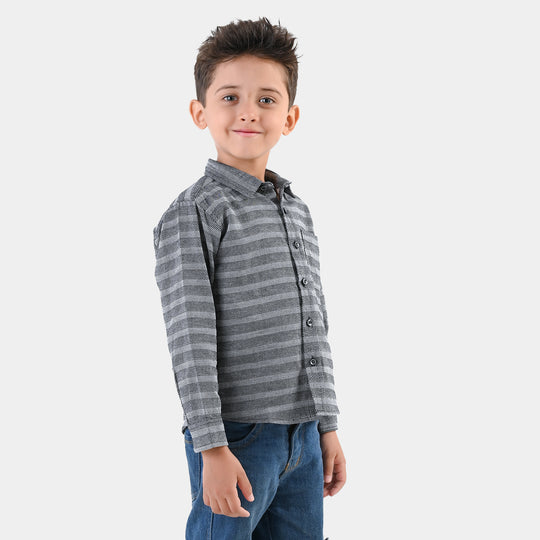 Boys Yarn Dyed Shirt F/S (Bold Stripe)-GREY