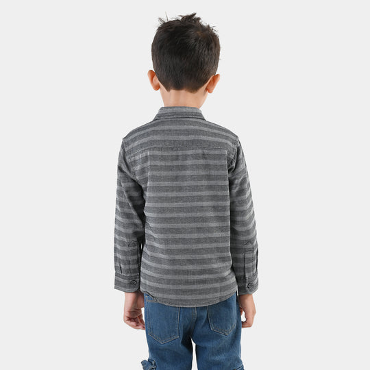 Boys Yarn Dyed Shirt F/S (Bold Stripe)-GREY