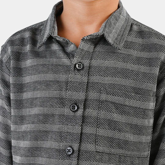 Boys Yarn Dyed Shirt F/S (Bold Stripe)-GREY