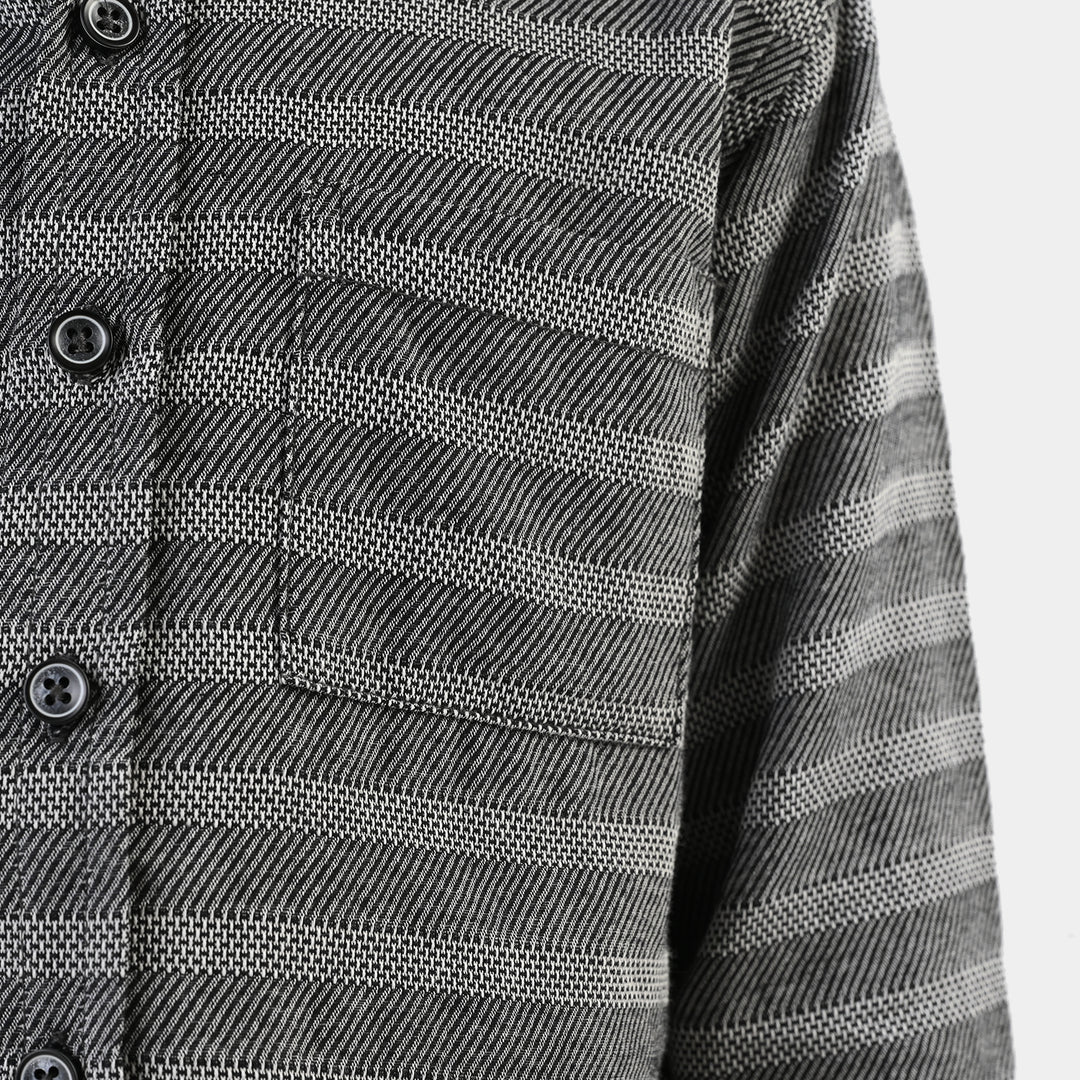 Boys Yarn Dyed Shirt F/S (Bold Stripe)-GREY