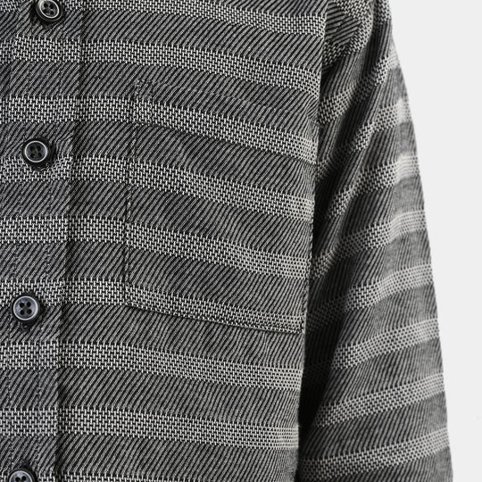 Boys Yarn Dyed Shirt F/S (Bold Stripe)-GREY