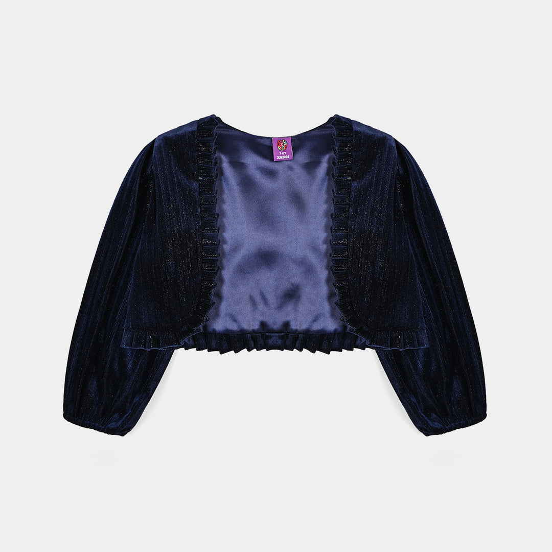 Girls Velvet Bolero Frill-Navy Blue