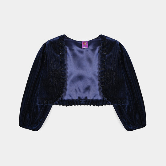 Girls Velvet Bolero Frill-Navy Blue
