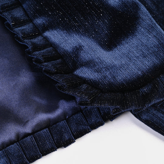 Girls Velvet Bolero Frill-Navy Blue