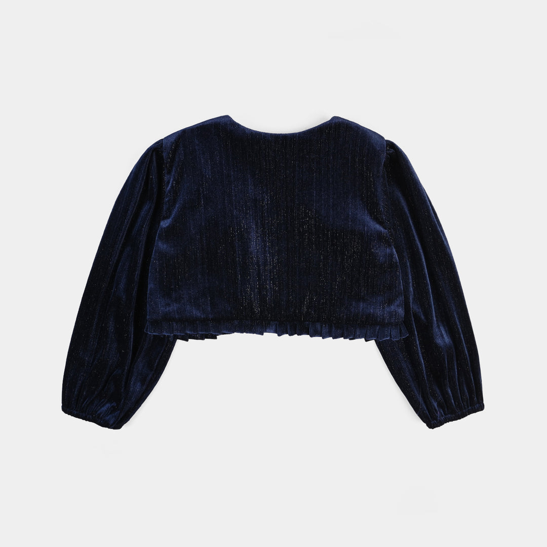Girls Velvet Bolero Frill-Navy Blue