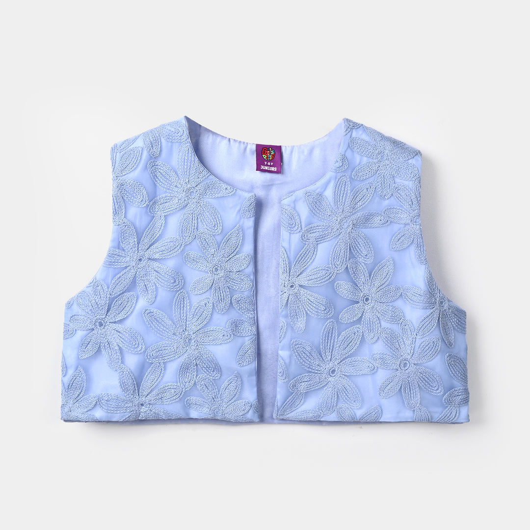 Girls Polyester Waist Coat Floral-SKY BLUE