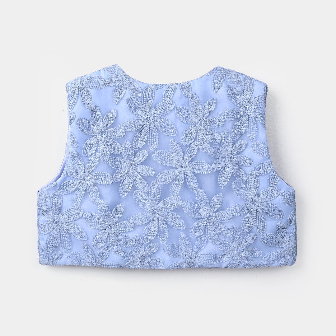 Girls Polyester Waist Coat Floral-SKY BLUE