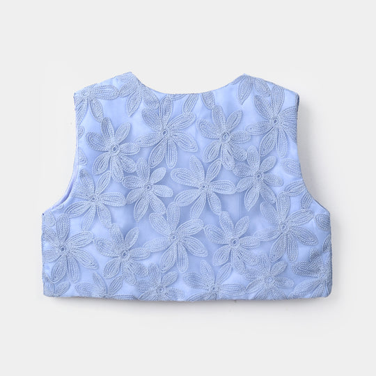 Girls Polyester Waist Coat Floral-SKY BLUE