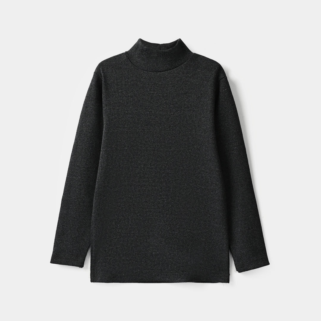 Boys 2x1 Rib Turtle Neck Charcoal
