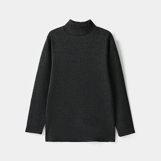 Boys 2x1 Rib Turtle Neck Charcoal