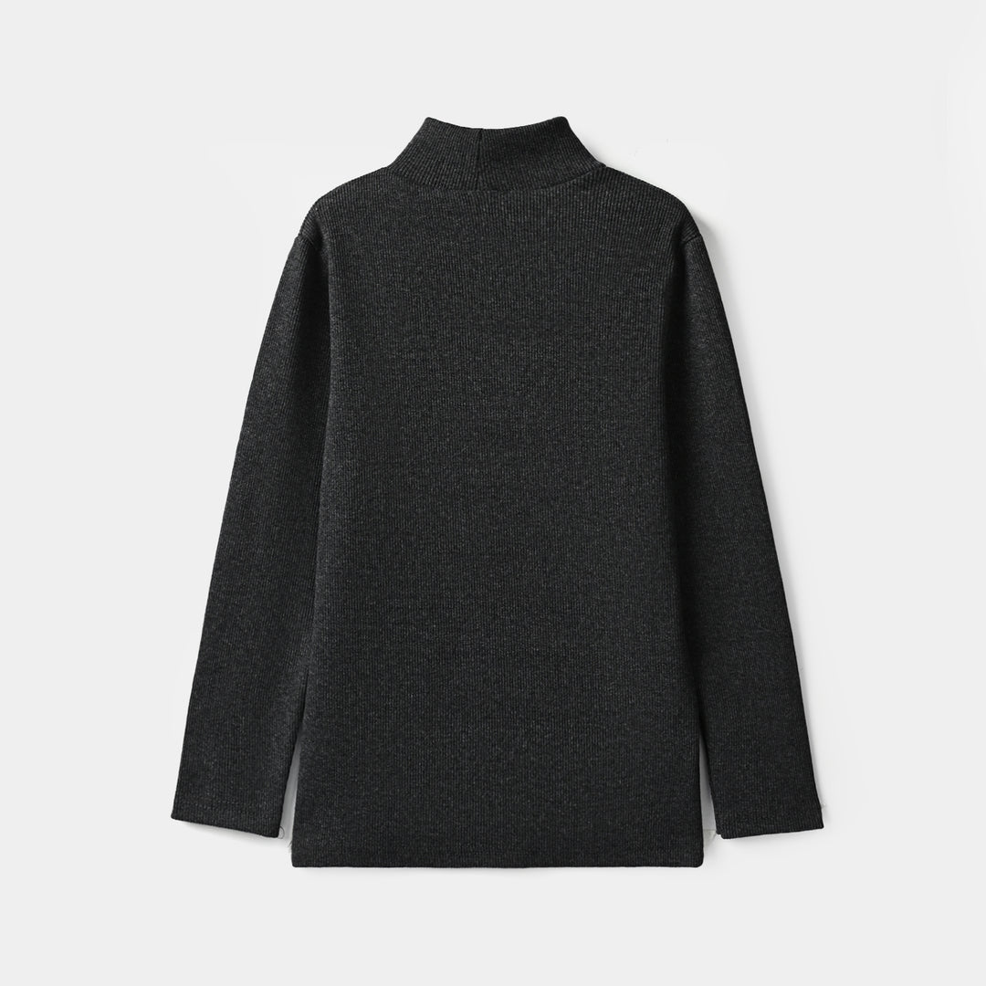 Boys 2x1 Rib Turtle Neck Charcoal