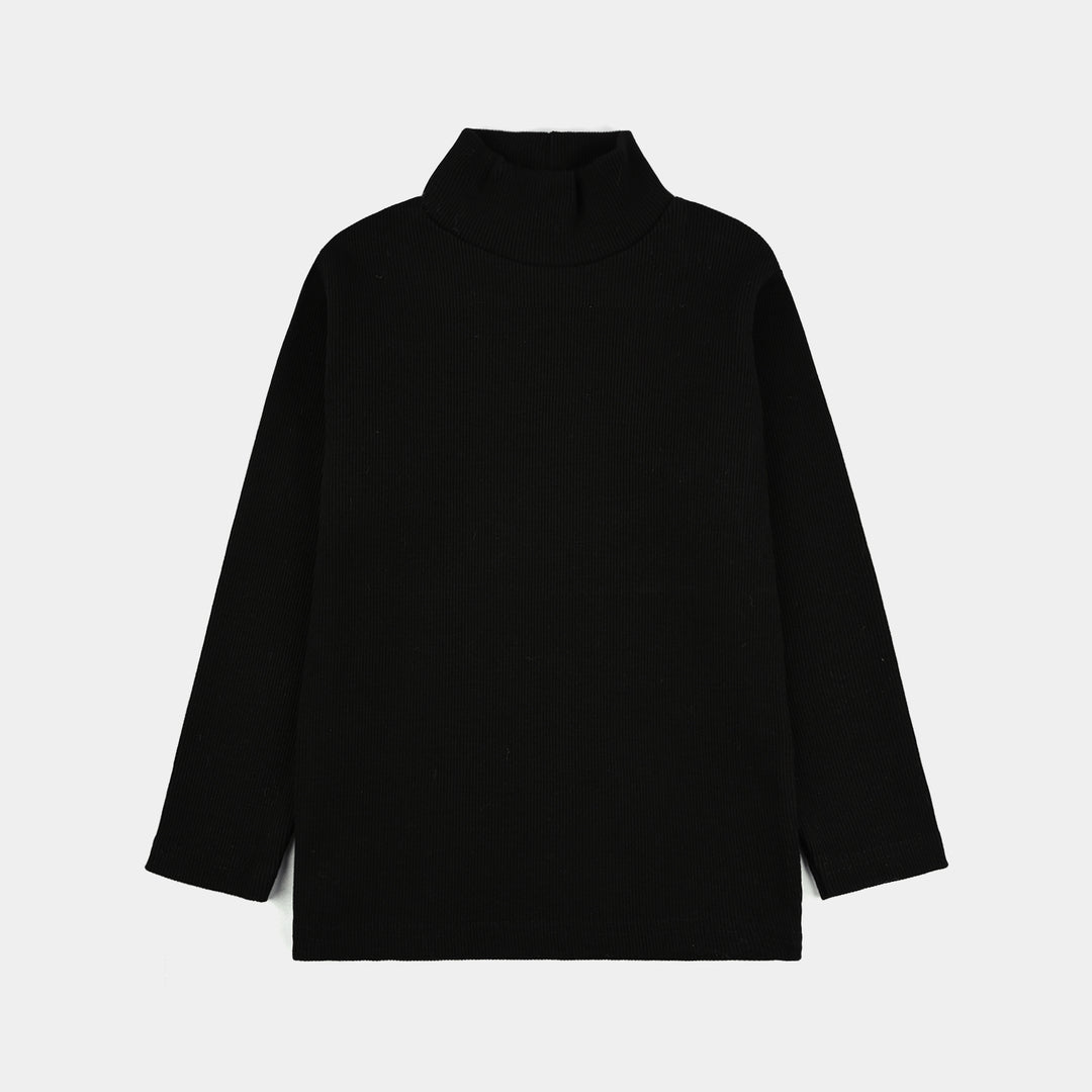 Boys 2x1 Rib Turtle Neck Black