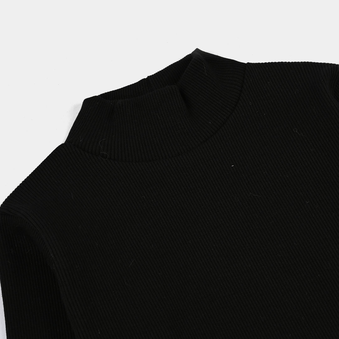 Boys 2x1 Rib Turtle Neck Black