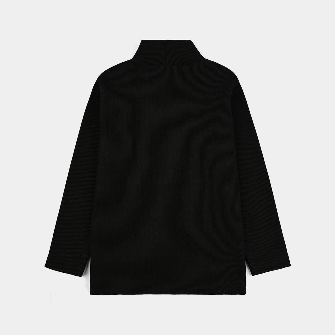 Boys 2x1 Rib Turtle Neck Black