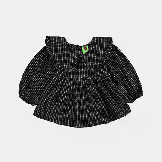 Infant Girls Poly Cotton Casual Top Checks-BLACK